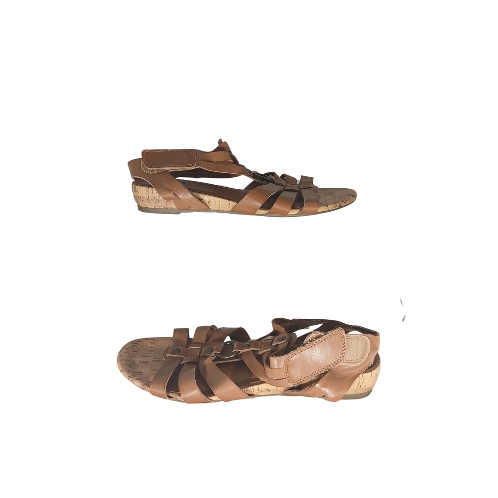 Relativity Re-Dahlia Sandals 7.5 Tan Gladiator Strappy Cork Wedge Boho Summer